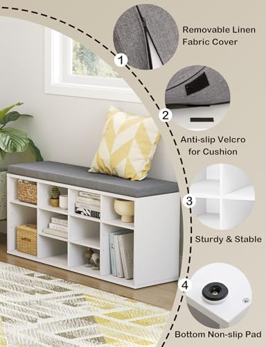 dinzi lvj shoe storage bench with cushion, 40.9", view 9