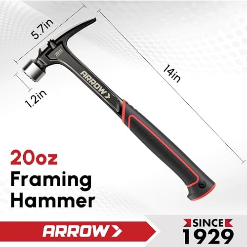 ARROW 20 oz Straight Claw Hammer with Magnetic Nail Holder, Side Nail Puller, Rip Claw Hammer with Milled Face & Shock Absorbing Grip, Heavy Duty One-piece Forged Hammer (Pack of 2)