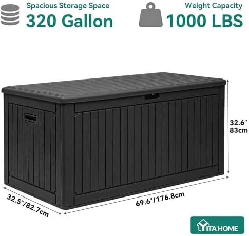 yitahome 320 gallon extra large deck box, front angle view