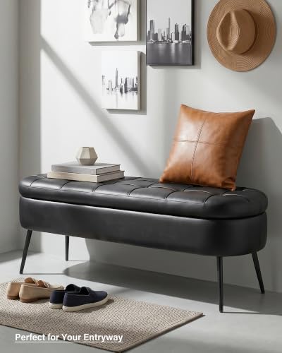 storage ottoman bench, 43.7" pu leather end of, view 9