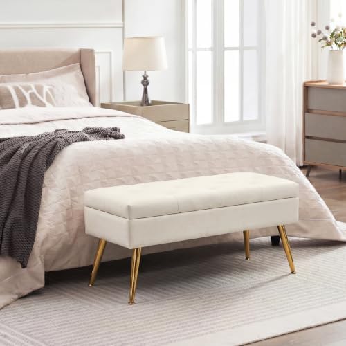 snowdrop 31.5" storage bench – white upholstered end, front angle view