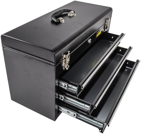portable 3 drawer tool box showing dimensions