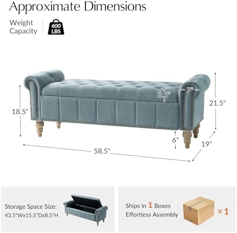 hulala home farmhouse storage bench, blue shown in use