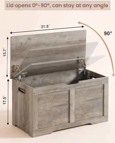 timberer 31.5" storage chest with 2 safety hinges, close-up detail