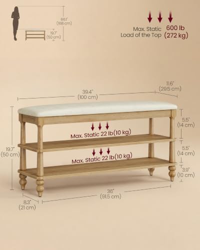 vasagle 2-tier shoe bench, wooden entryway bench, 39.4 shown in use