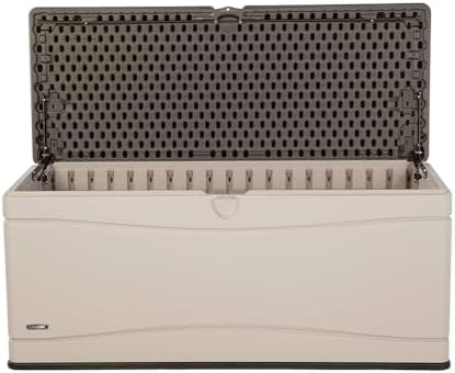lifetime 60012 extra large deck box, 130 gallon shown in use