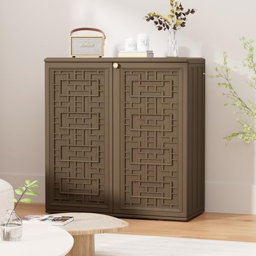 homspark indoor/outdoor storage cabinet with doors and shelf, side view