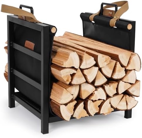 firewood rack indoor outdoor with firewood carrier, fireplace, view 9