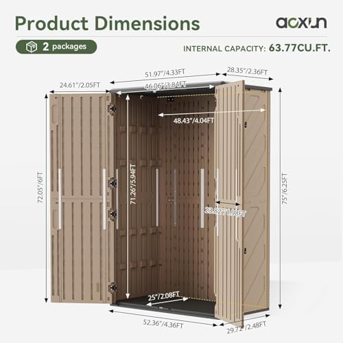 aoxun outdoor storage shed, 64 cu.ft vertical storage on a desk or shelf