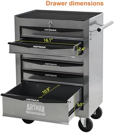 ryh 6 drawers rolling tool chest(silver, 6 drawers（30.5"h, front angle view