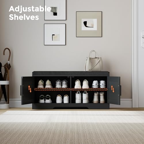homleke shoe storage bench, 2 doors & thickened showing dimensions