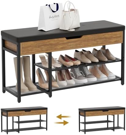 mondeer 37.8'' shoe rack bench with upholstered cushion, side view