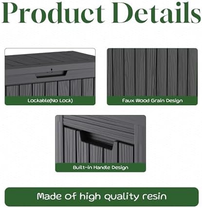 patiozen 60 gallon outdoor storage box, waterproof patio showing dimensions