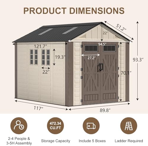 8x10 ft outdoor storage shed with floor, large on a desk or shelf
