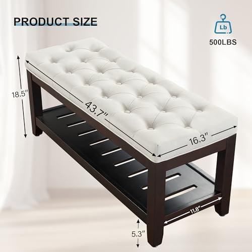 44" entryway bench with shoe storage, upholstered, 500 shown in use