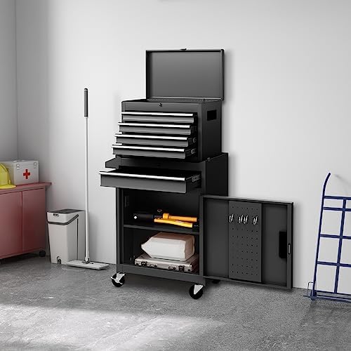 rolling tool chest, 5-drawer tool storage cabinet with shown in use