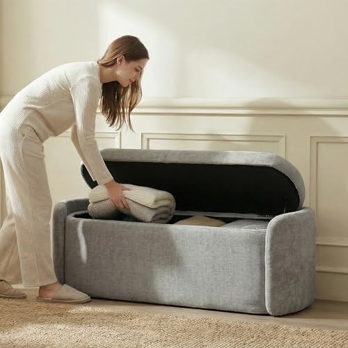 vknow 46" oval storage ottoman bench, upholstered end on a desk or shelf