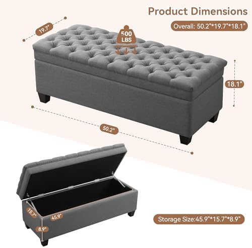 wututuee 50" fabric storage ottoman bench, upholstered rectangle shown in use