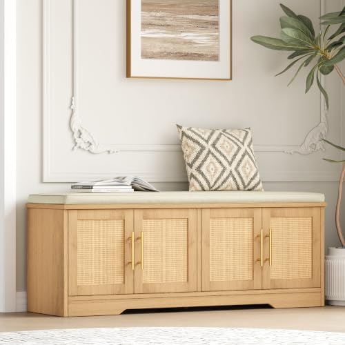 rattan shoe storage bench, 47.2" wide entryway bench on a desk or shelf