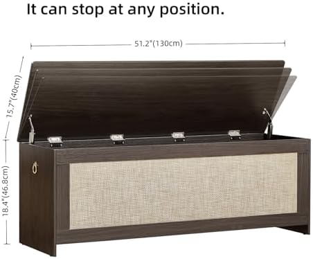 51.2"storage chest large,wooden rattan storage bench,obsidian black shown in use