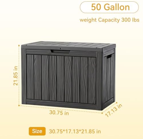 50 gallon outdoor & indoor deck storage box shown in use