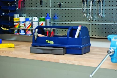 raaco open portable tool box organizer with handle shown in use