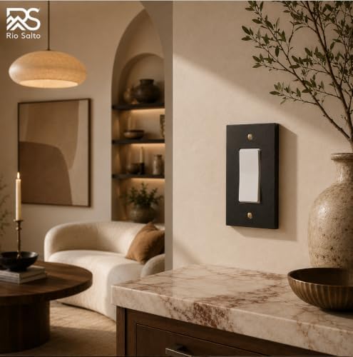 Rio Salto Matte Black Rocker Light Switch Cover – Black Wall Plates Outlet Covers Forge Collection Heavy-Gauge Metal Midsize 16-Pack 5.00" X 3.13"