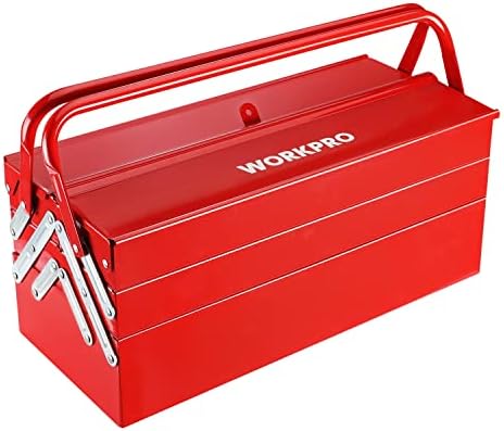 workpro metal tool box, 18-inch cantilever folding red, main product view