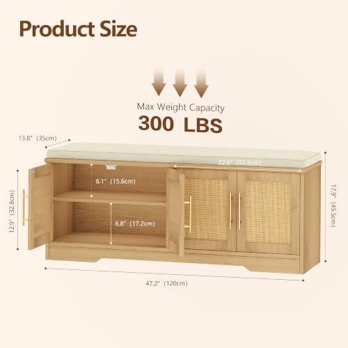 rattan shoe storage bench, 47.2" wide entryway bench shown in use