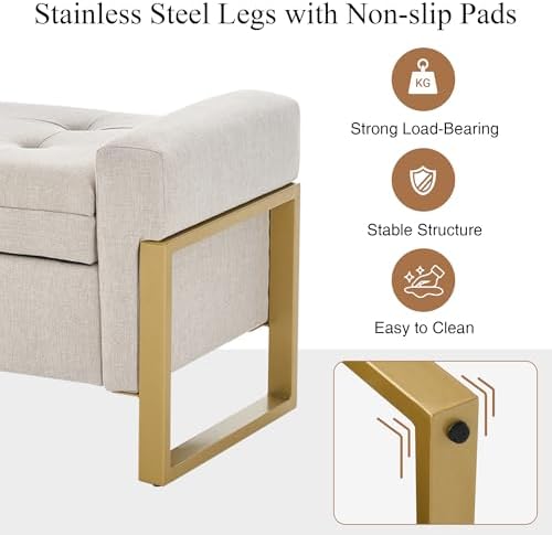 adochr 57" storage ottoman bench, upholstered end of, side view