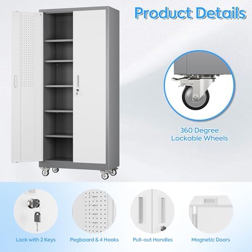 aobabo upgrade 71h''*32''w*16''d metal garage storage cabinet with, front angle view