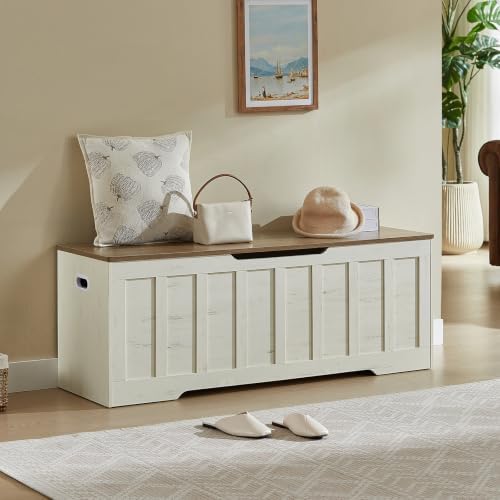 vankiley 51.2" storage chest extra large,wooden storage bench,white+brown, side view
