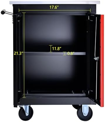 rolling tool chest,stainless steel worktop,black&red,2‑drawer, view 11