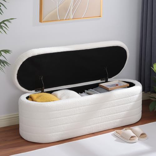 ottoman with storage 45.5" sherpa storage ottoman white, front angle view