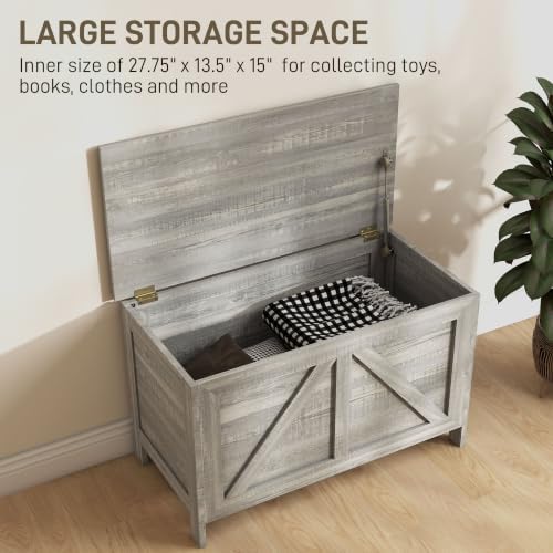 homcom 30" farmhouse storage bench lift top storage, side view