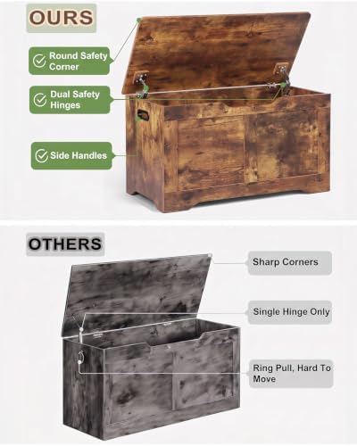 timberer 31.5" storage chest with 2 safety hinges, side view