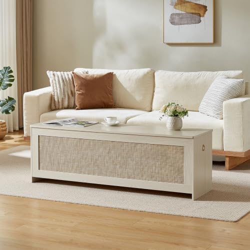 55.1" storage chest extra large,rattan storage bench(white cream) shown in use