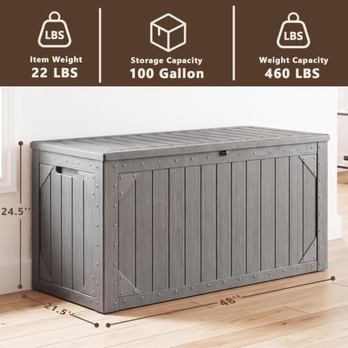 100 gallon outdoor storage box, waterproof large resin shown in use