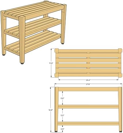 asta select solid teak 27" shoe rack bench, close-up detail