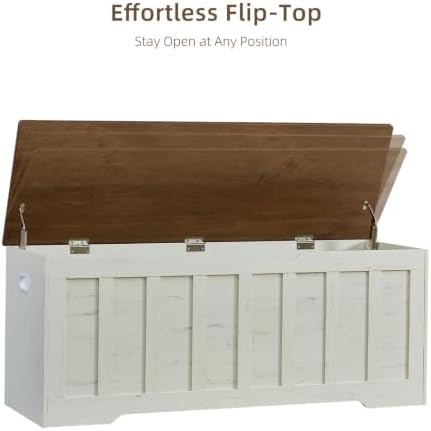 vankiley 47.2" storage chest extra large, storage bench.(white+brown), view 9