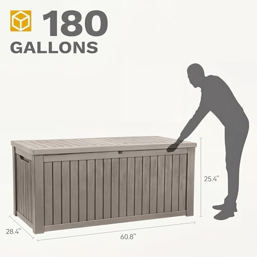 dwvo 180 gallon xl deck box with divider on a desk or shelf