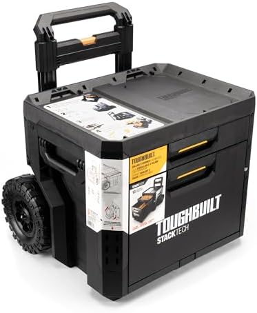 toughbuilt stacktech 2 drawer rolling locking tool box, close-up detail
