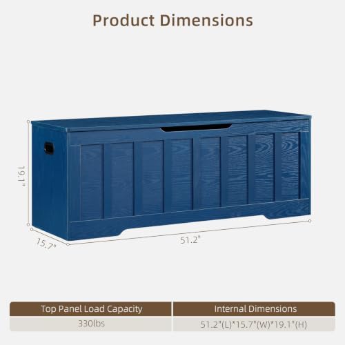 vankiley 51.2" storage chest extra large,wooden storage bench(blue), close-up detail