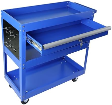 tool chest with wheels, 3-tier rolling tool box, front angle view