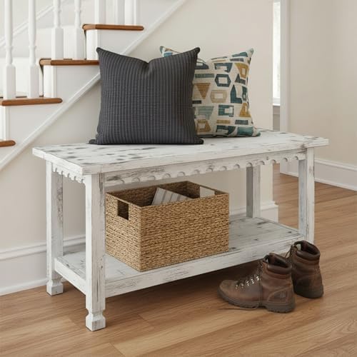 country cottage 36-inch farmhouse entryway bench with storage, side view