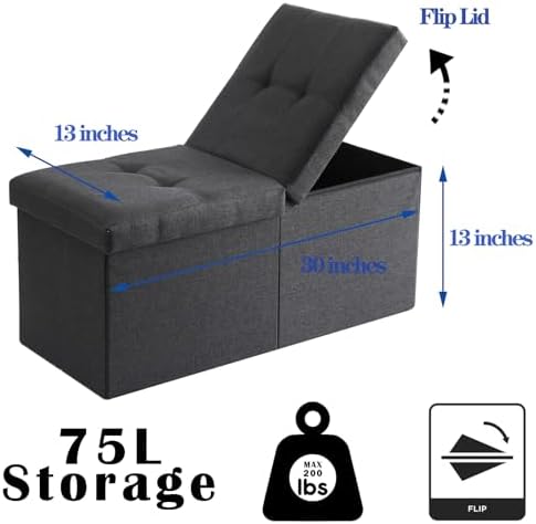 storage ottoman bench foldable footrest foot stool, 30", close-up detail