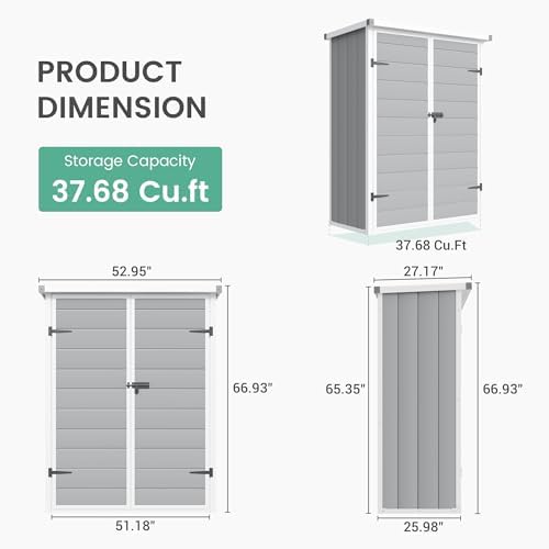 udpatio 51 cu.ft vertical outdoor storage shed with shown in use