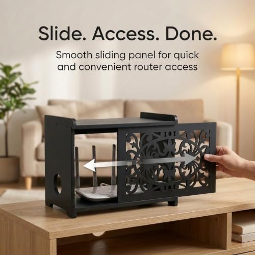 wooden wifi router hide box with cable management, side view