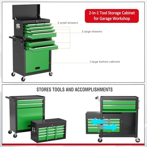8 drawers rolling tool chest with drawers, high, close-up detail