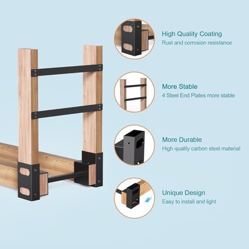 eibikdi firewood rack outdoor, black, set of 4, close-up detail